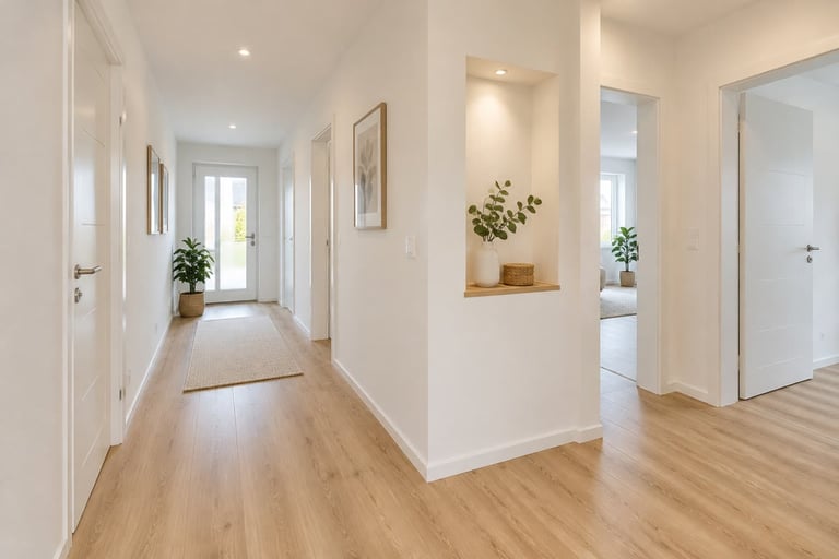 Heller moderner Flur mit Holzboden – Bodenverlegung